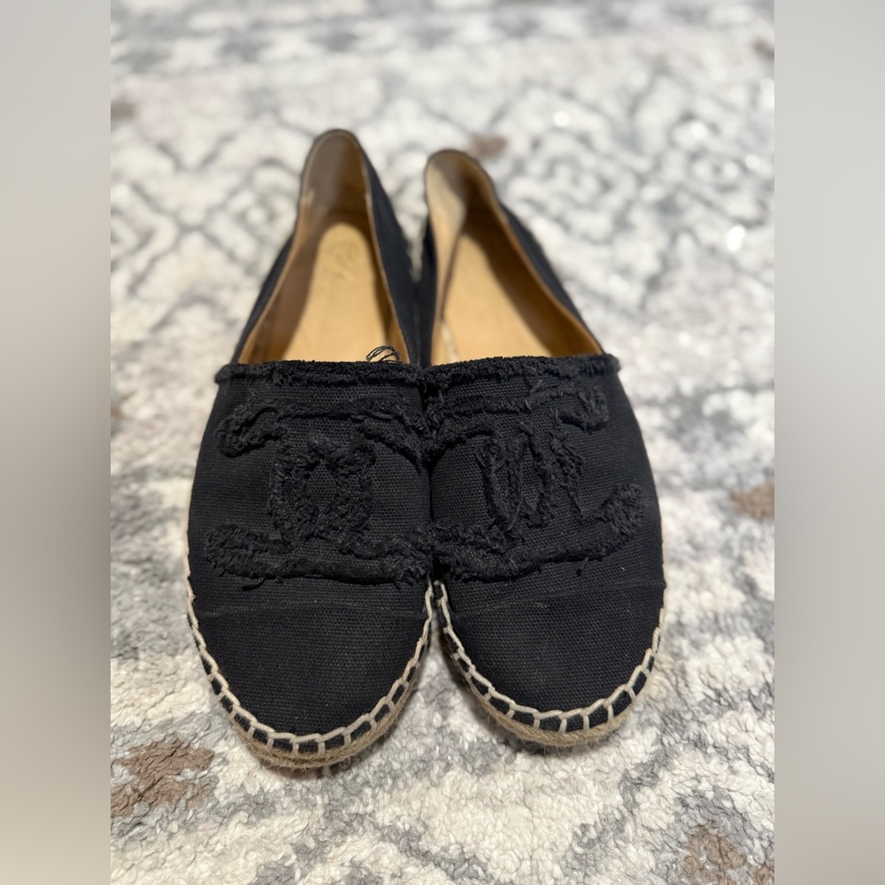 Black Chanel espadrille flats #ChanelEspadrille 39 Size